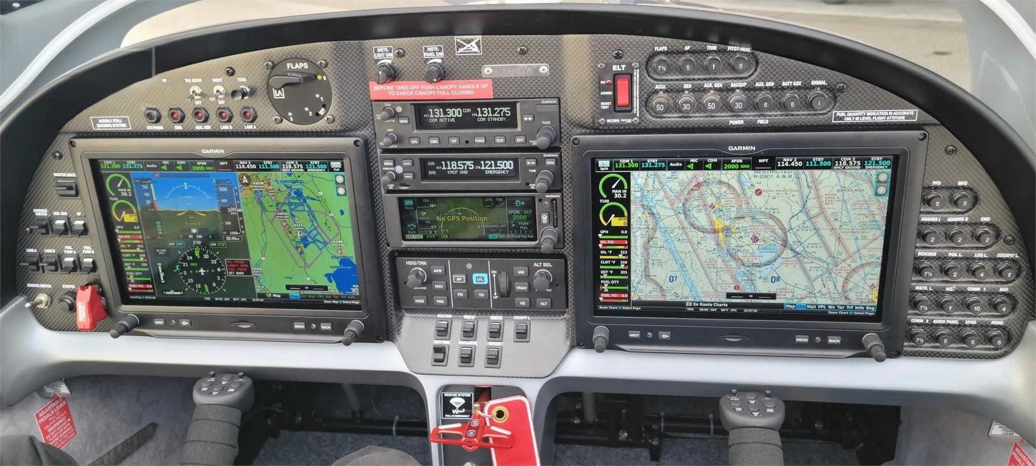 2024 Evektor Harmony LSA N111WT – cockpit panel, dual Garmin G3X with live charts