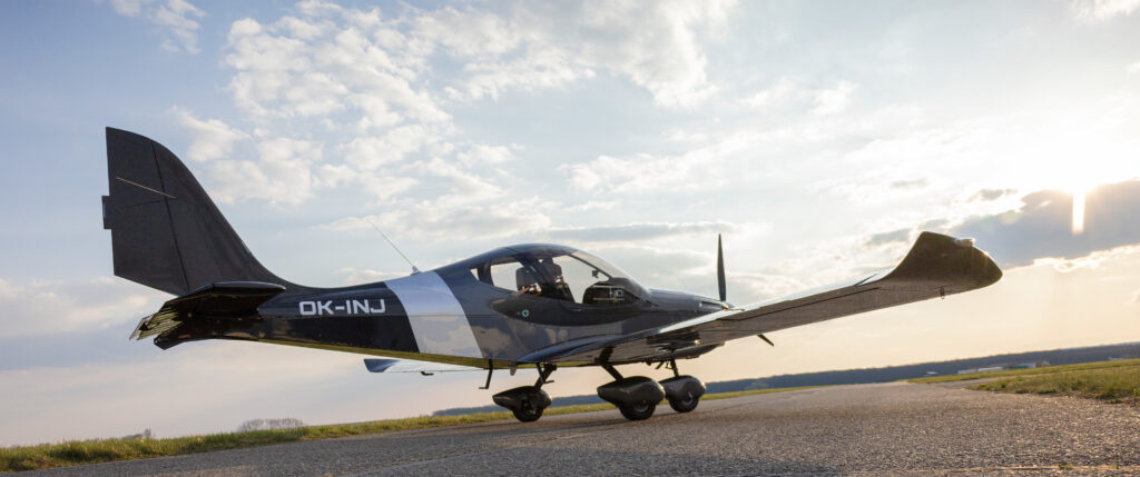 Modern light sport aircraft on the ramp ready for flight training
